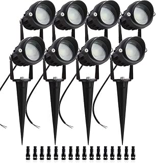 8Pack 5W Low Voltage Landscape Lights with Connectors Outdoor Lighting 24V AC/DC Focusing Lens LED Landscape Spotlights,600LM Warm White Waterproof Outdoor Garden Yard Lights