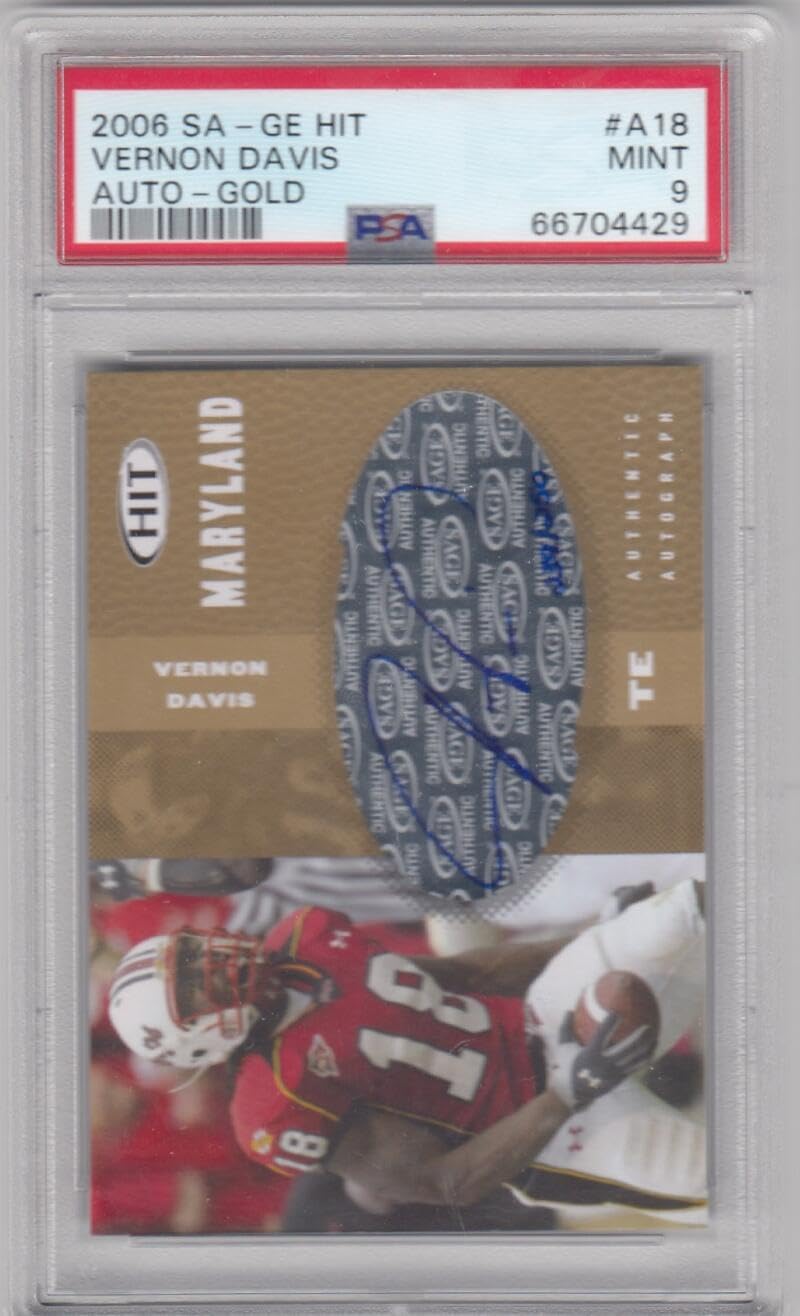 Football Trading Card 2006 SAGE Hit Autographs Gold #18 Vernon Davis PSA 9 MINT Auto 239/250