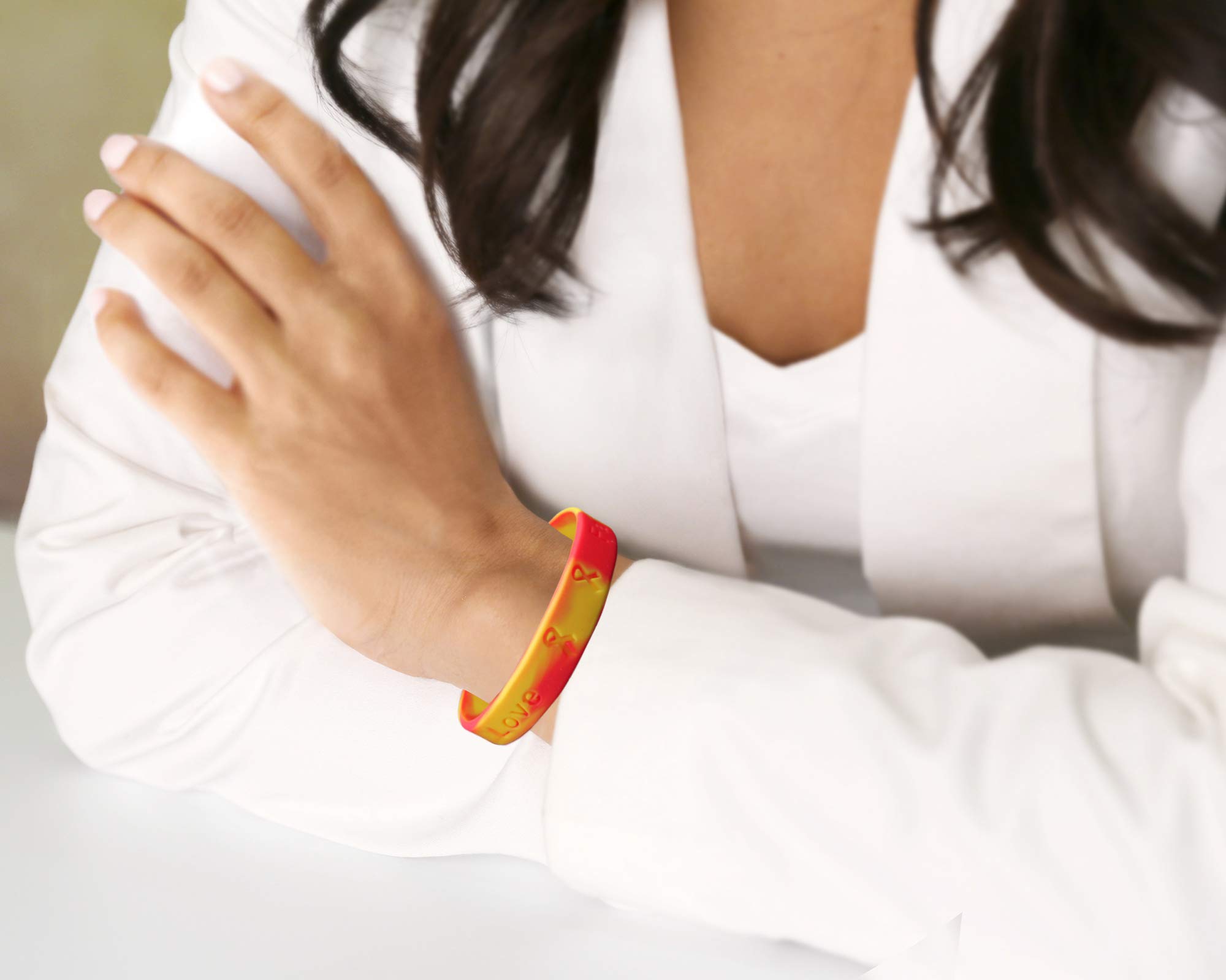 Fundraising For A Cause Red & Yellow Silicone Bracelets - Pack Of 5, 'Hope Faith Love' Embossed, 8.25" Circumference
