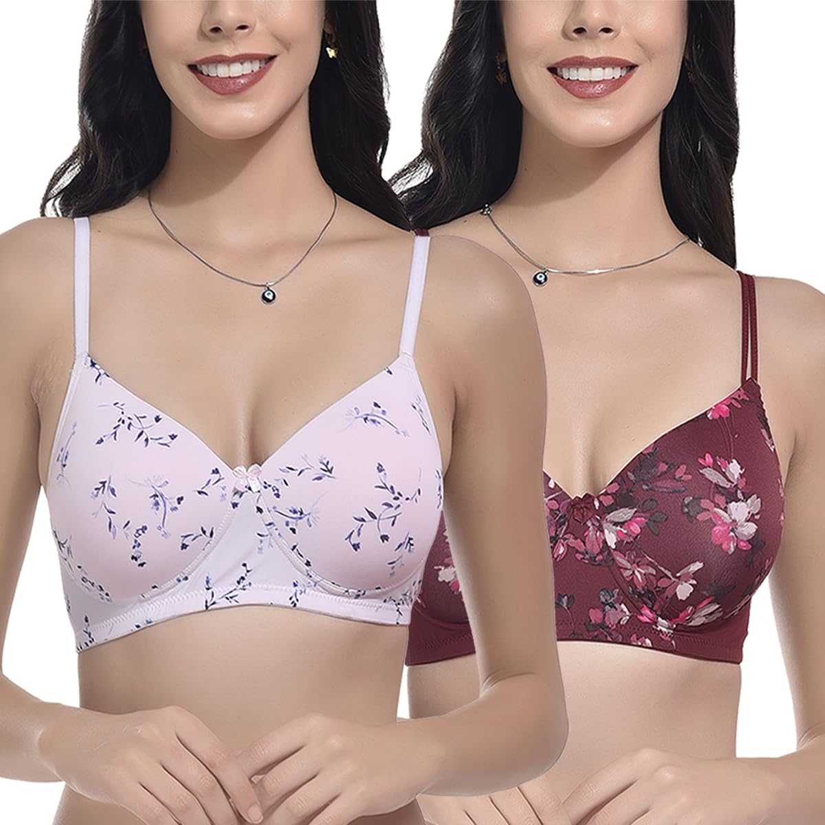 Women’s Lightly Padded Bra, Stretch Cotton Lycra, T-Shirt Non-Wired Full Coverage Everyday Wear, Combo Pack of 2, Cup- B-image-35