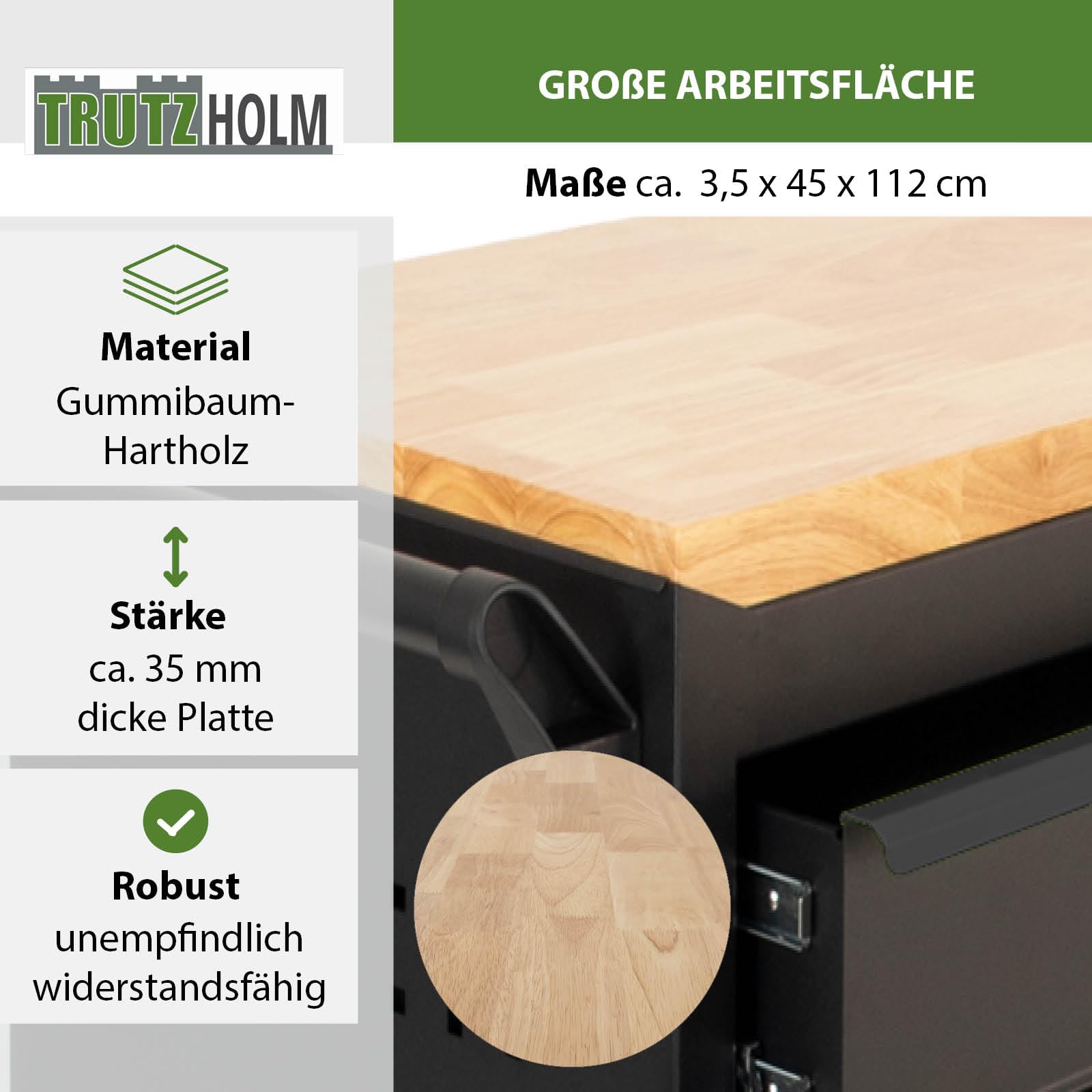 TRUTZHOLM Werkstattwagen Star XL 12 Schubladen unbestück Hartholz-Arbeitsplatte 103 x 112 cm mit Feststellbremsen, abschließbar Werkzeugwagen Anthrazit