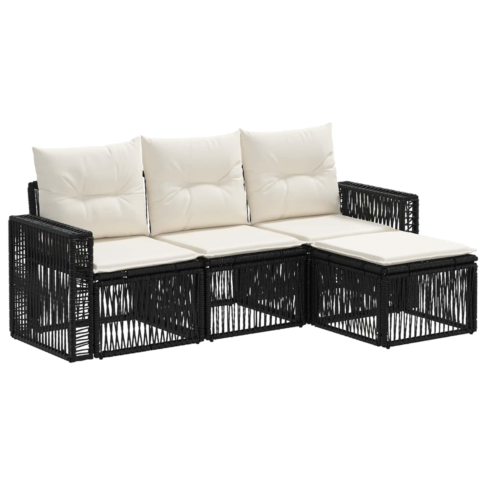 Generico Set Divano da Giardino 4 PCS Nero e Bianco Crema polyrattan,Mobili da Giardino,Set da giardino-3435103