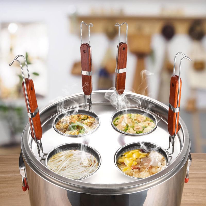 Generico Set per cuocipasta e vaporiera in Acciaio Inox, pentola per Pasta Multiuso con cestello scolapasta e Coperchio - Cuoci, cuoci a Vapore e scola con precisione, 5 Fori