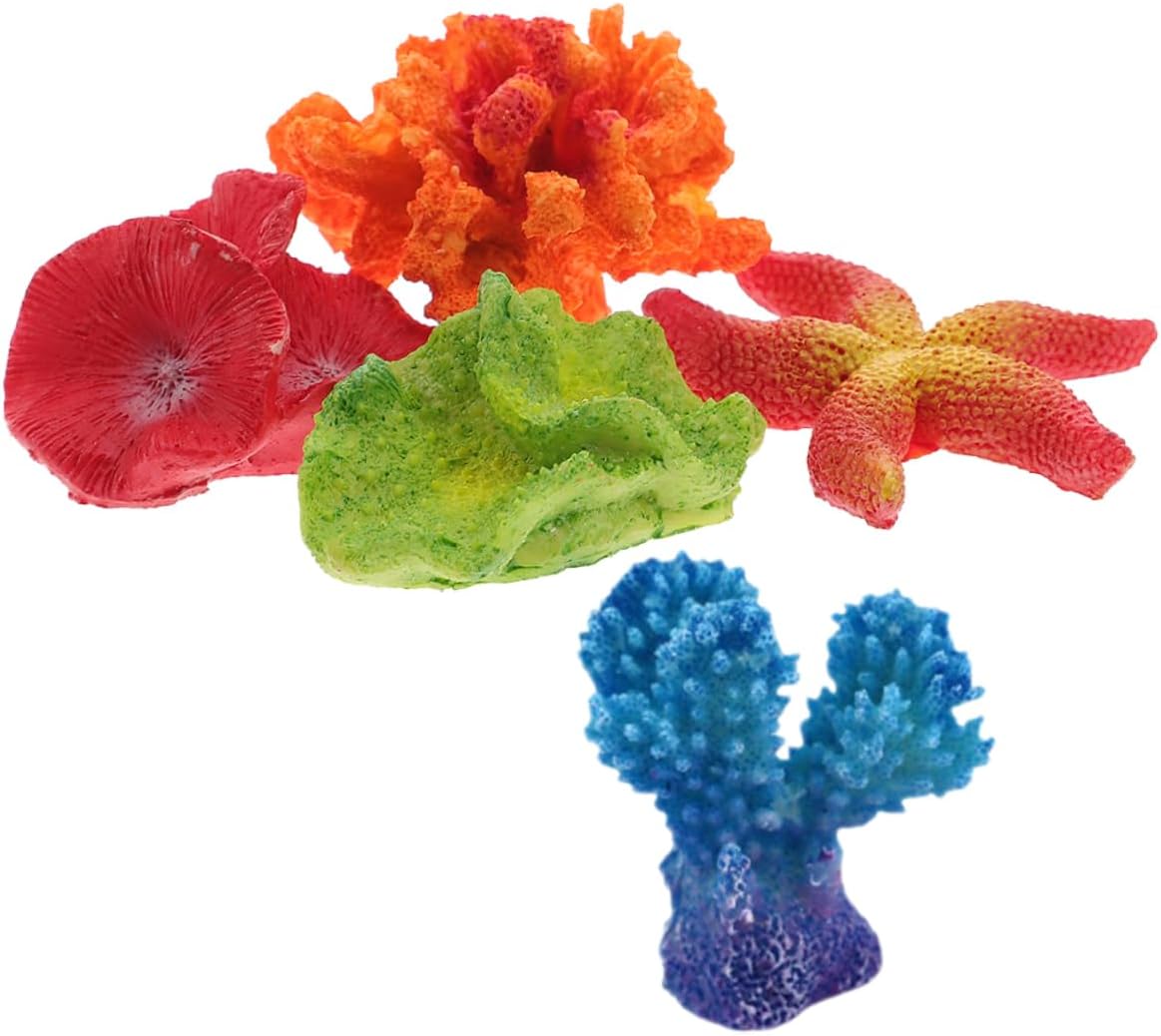4sets Mini Coral Faux Plant Fish Tank Fish Bowl Feeder Fake Coral Aquatic Plants Artificial Decor Kit Desktop Tank Plant Aquarium Coral Creative Landscape Star