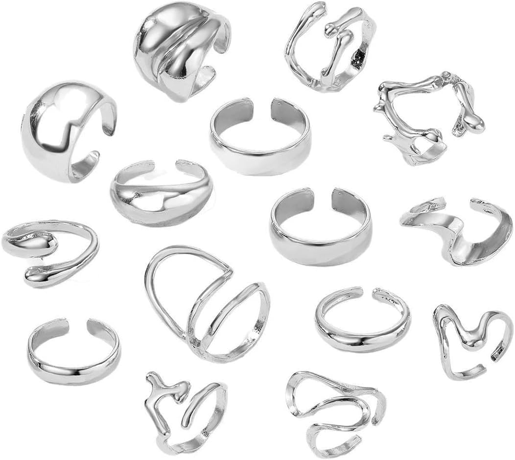 ItsStarred 15pcs Gold Chunky Rings Set for Women 14K Gold Plated Thick Stackable Open Rings Statement Trendy Rings Gift