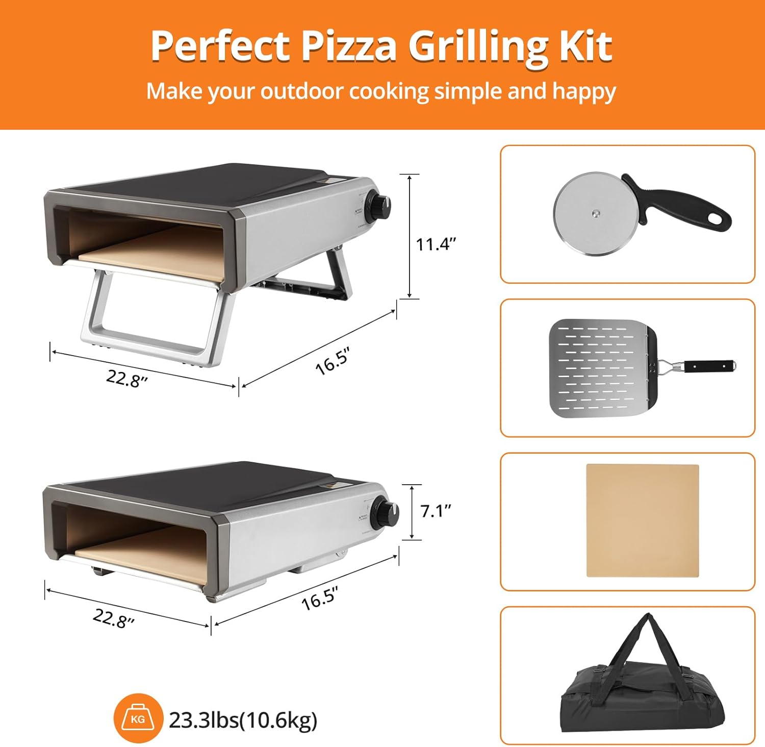 Pizza Oven, 12" Pizza Oven Outdoor, Stainless Steel Portable Pizza Ovens, with Gas Propane, Accessories Kit, Pizza Oven Countertop for Outside Backyard Kitchen Camping