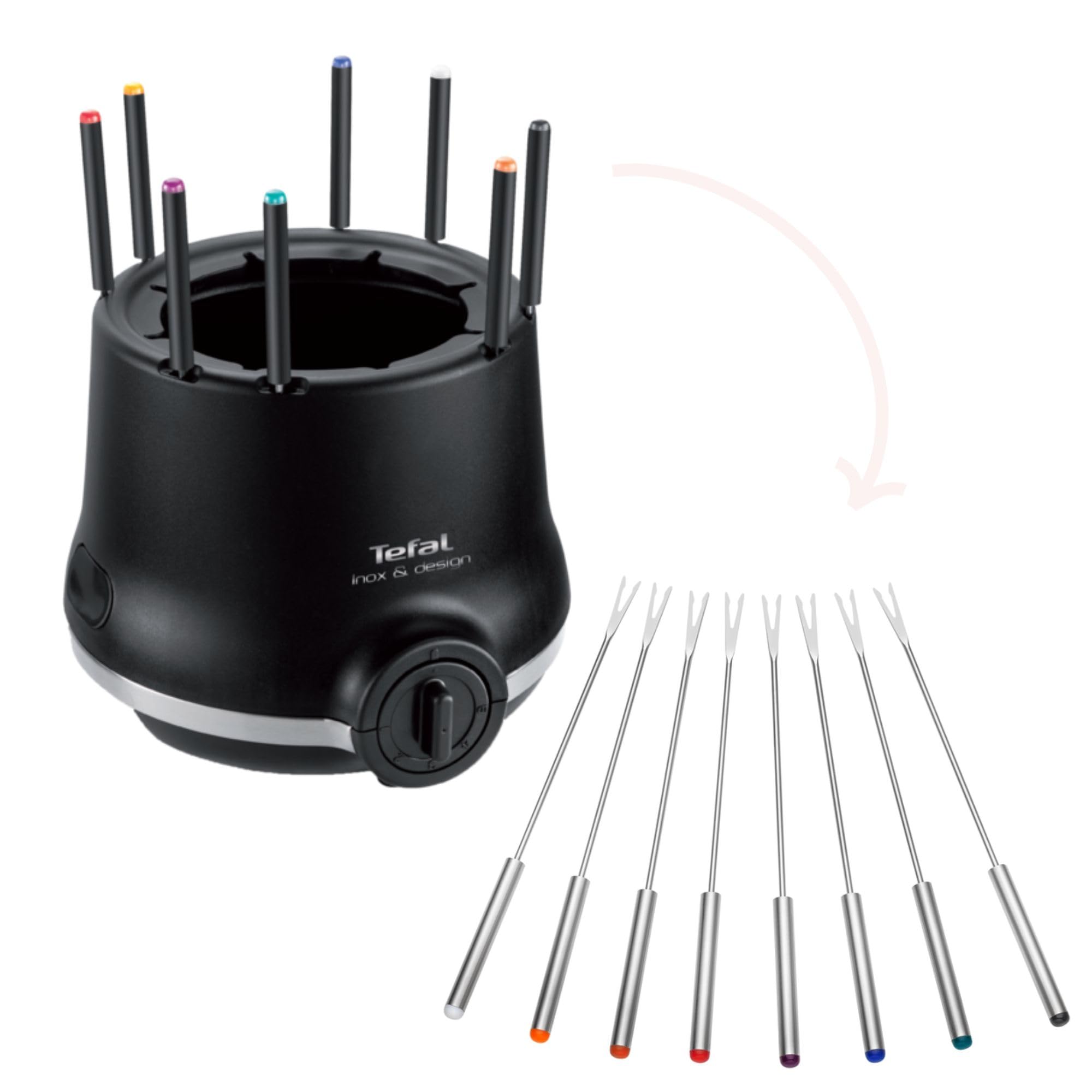 Tefal EF256812 Fondue INOX & Design con Pared Aislante, 8 Tenedores, Apta para lavavajillas y Segura Que lo Hace Todo Incluye la innovadora tecnología Thermo-Respect
