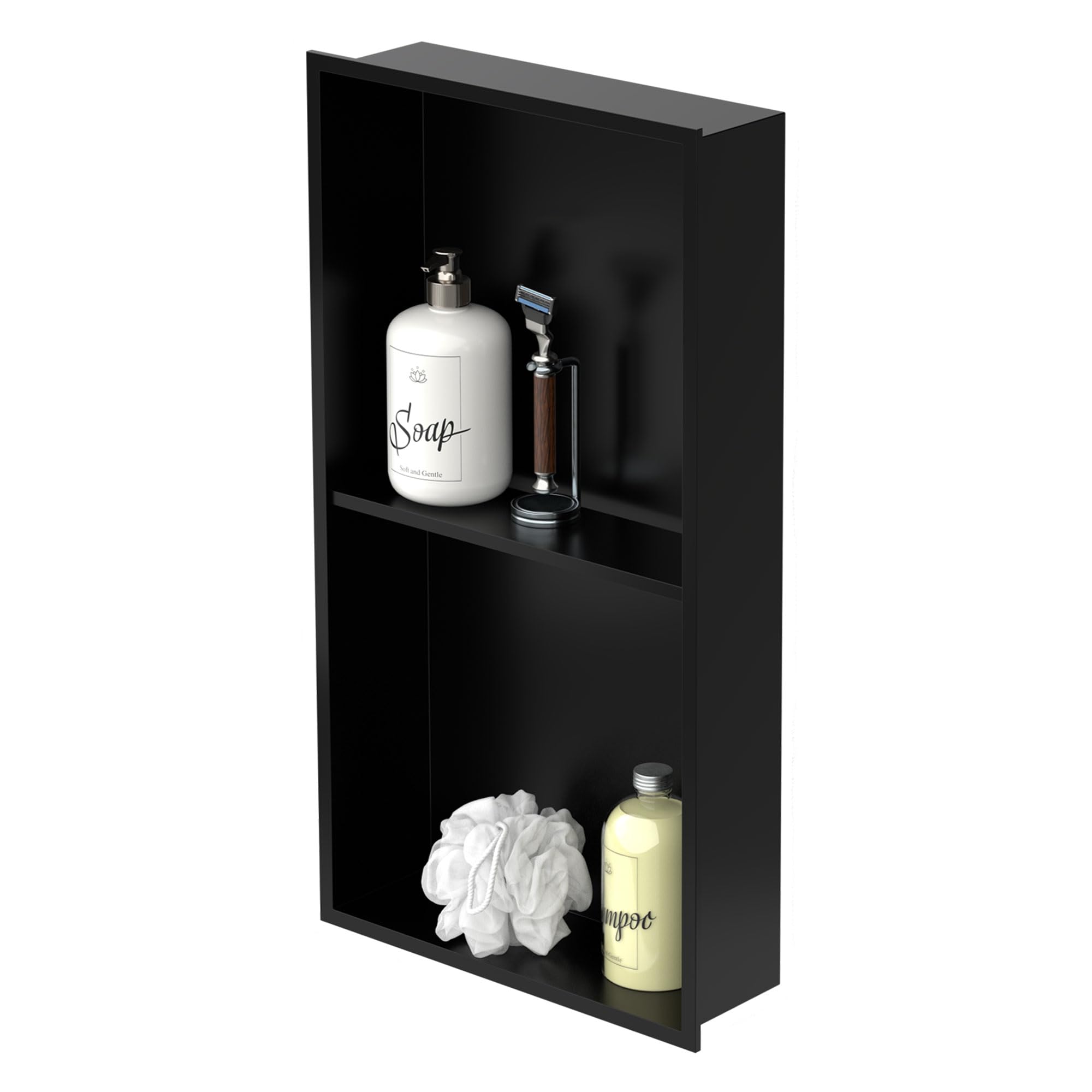 LuxeBath Nicho de Ducha Acero Inoxidable 30x60x10 cm cm Negro Marco de Pared Doble Empotrado Alicatable Estante Integrado Instalación Flexible para Almacenamiento Organizador de Utensilios para Baño