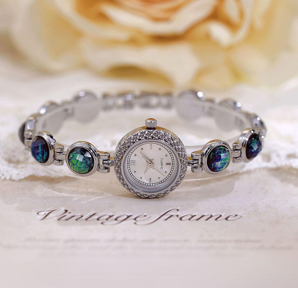 ADSBIAOYE Damenuhren Luxus Vintage Kristall Diamant Armband Uhr Damen Mode Kleid Quarz Armbanduhr Edelstahl Wasserdicht Geschenk Uhr