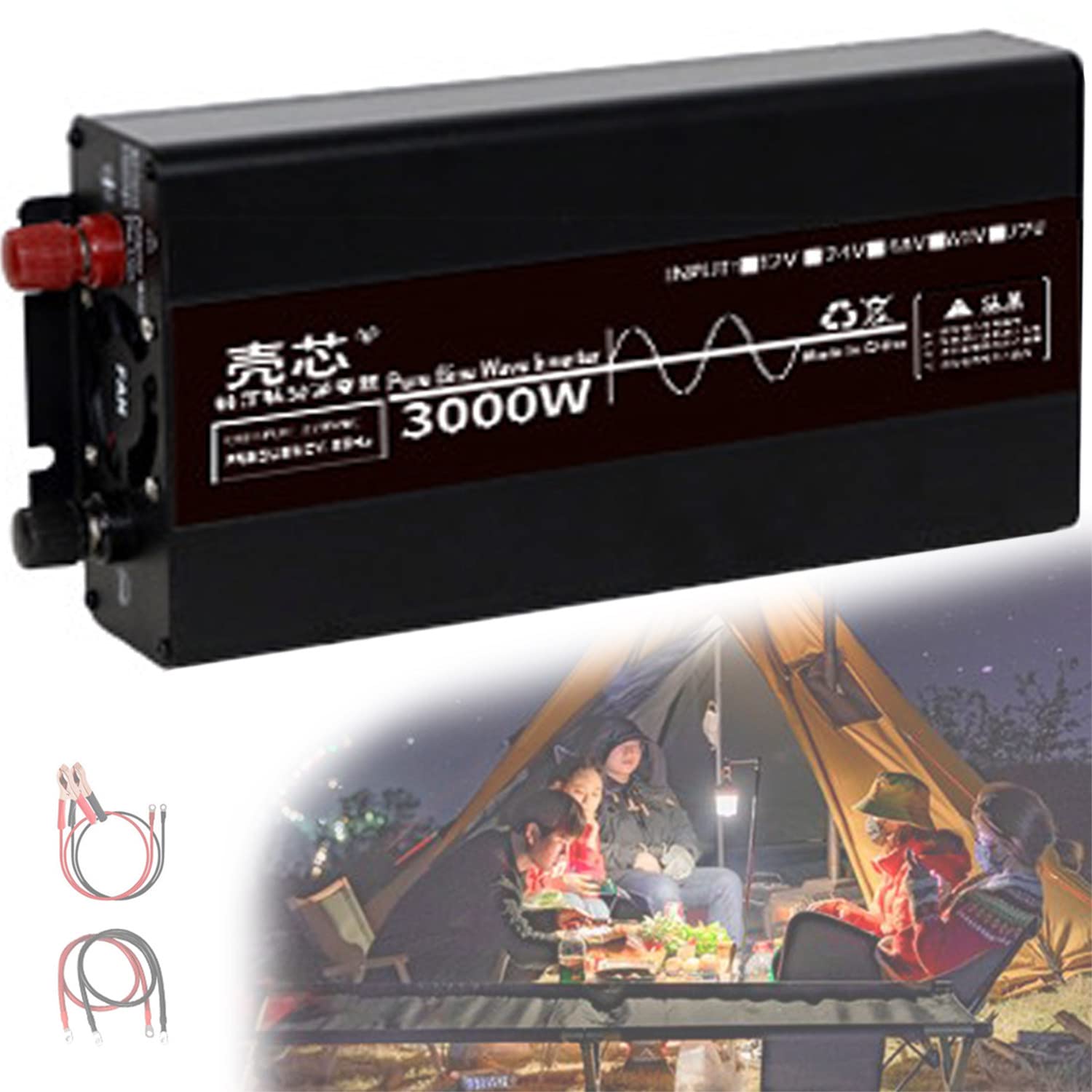 Przetwornica mocy czystej fali sinusoidalnej 3000w Przetwornica napięcia samochodowego DC 12v 24v 48v na AC 110v 230v Falownik samochodowy z przełącznikiem sterowanym i gniazdem AC,24V