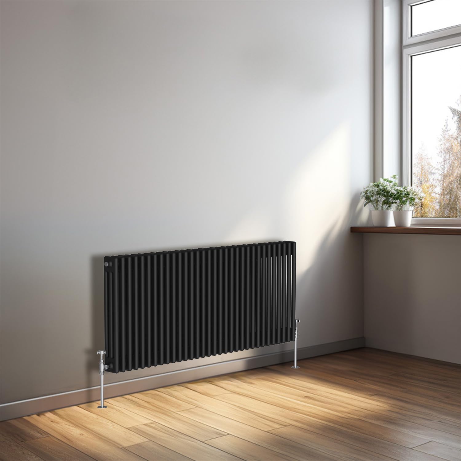 Nrg Black 600 X 1460Mm Cast Iron Horizontal Radiator 3 Column Central Heating Rads