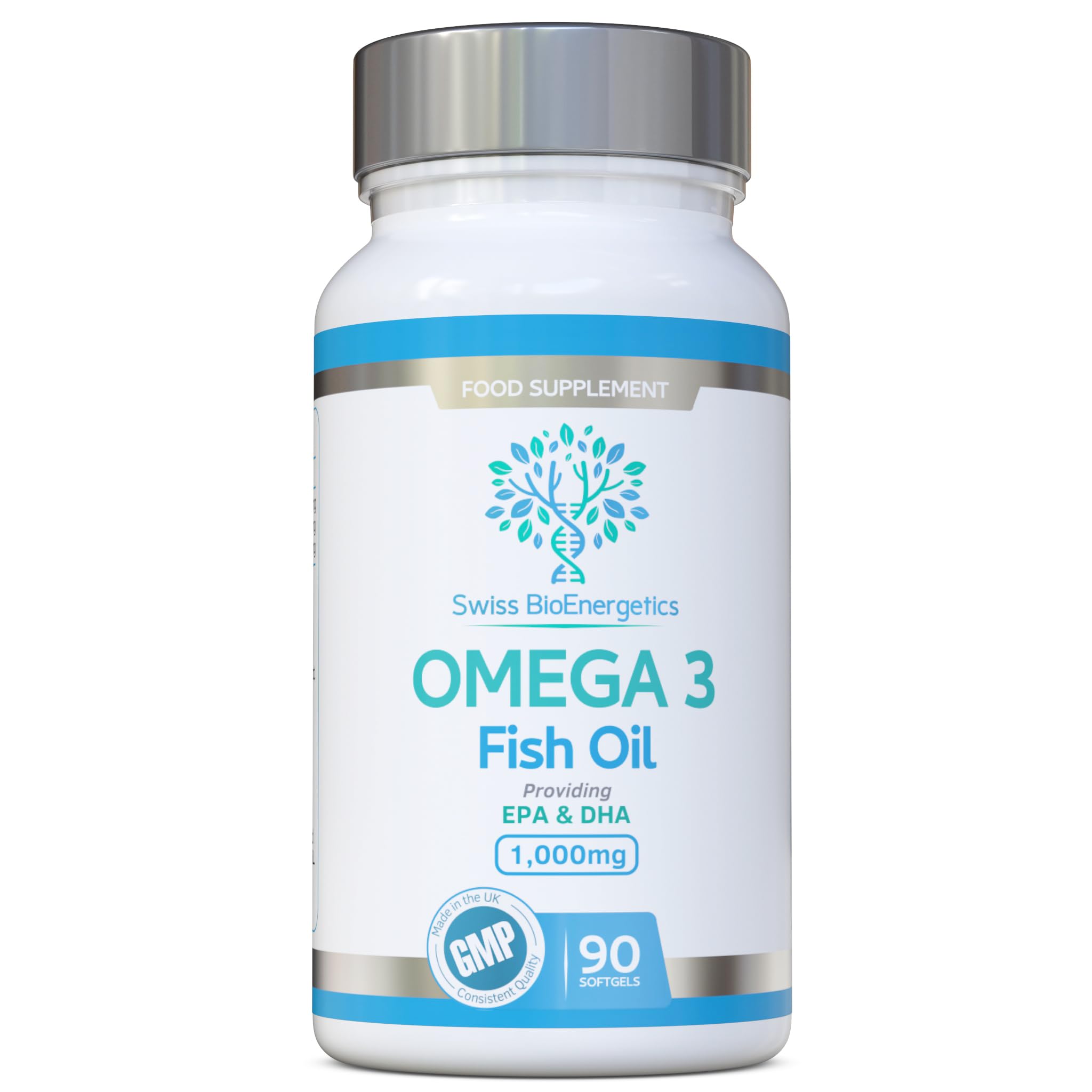 Omega-3 Fish Oil Soft Gels - Ultra Potent 1000mg, 90 Capsules - Full Strength EPA & DHA - Easy to Swallow Omega3 Fish Oils - Ultimate Joint, Heart & Brain Health Support Supplement - Made in The UK