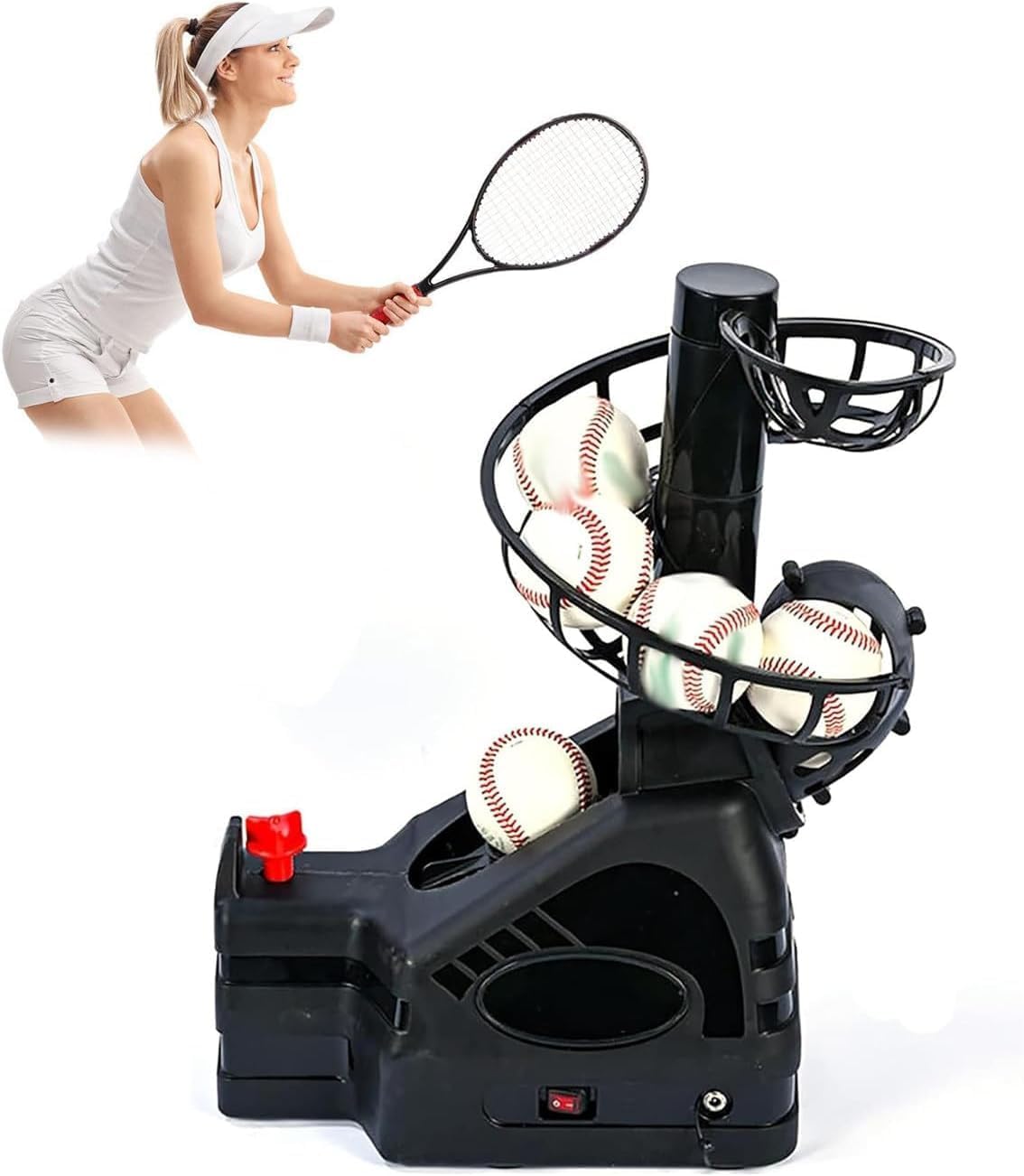 HAILM 2 in 1 Tennis Ball Machine,Baseball Toss Machine, Adjustable Launching Angle and Interval, Portable Thrower Server for Adults Children