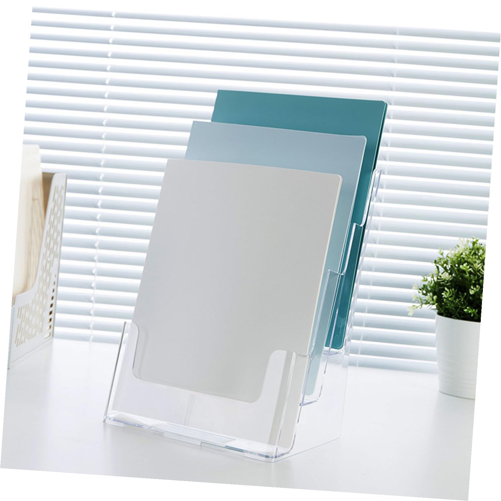 Angoily Organizzatore di Documenti da Scrivania Acrilico Trasparente a 3 Livelli, Portadocumenti e Porta Riviste per Ufficio, Supporto Compatto 245x160x320mm per File e Brochure