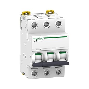 Schneider Electric A9F74363 IC60N Circuit Breaker, Acti9, 3P, 63A, Curvature C, 50/60 Hz, White