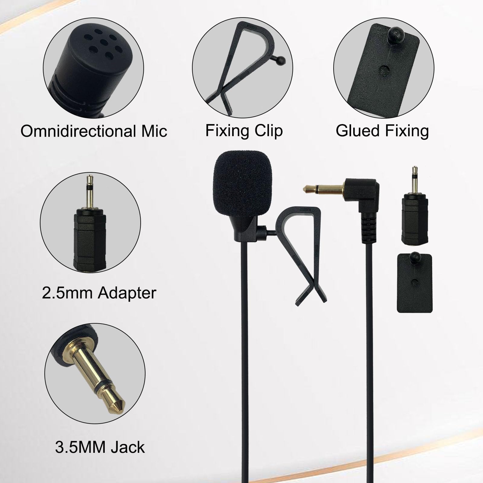 Mikrofon samochodowy 3,5 mm z adapterem 2,5 mm, uniwersalny do Sony Pioneer Kenwood Alpine JVC, zestaw głośnomówiący, zewnętrzny mikrofon do jednostki głównej pojazdu, stereo, odtwarzacza CD