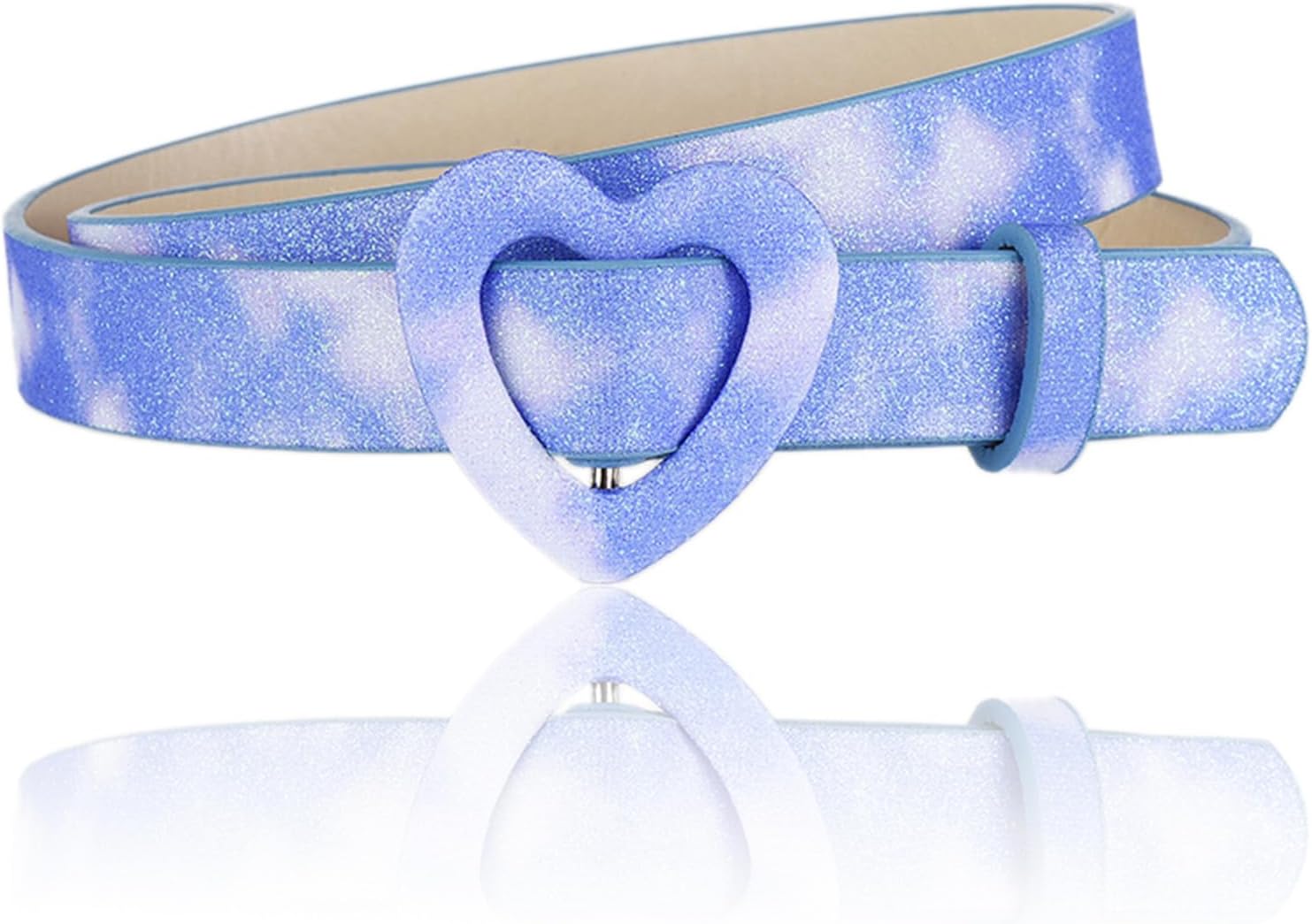 Fine Leather Belt for Girls Boys Adjustable Laser Shiny Glitter 92 cm Long for Dress Jeans Trousers Birthday