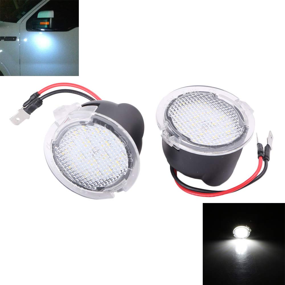2pcs Rearview Mirror Puddle Light LED Under Side Rear Tow Mirror Lights Compatible for Ford F150 Raptor Explorer Fusion Edge Flex Expedition Mondeo Taurus Mustang Ranch Heritage (White)