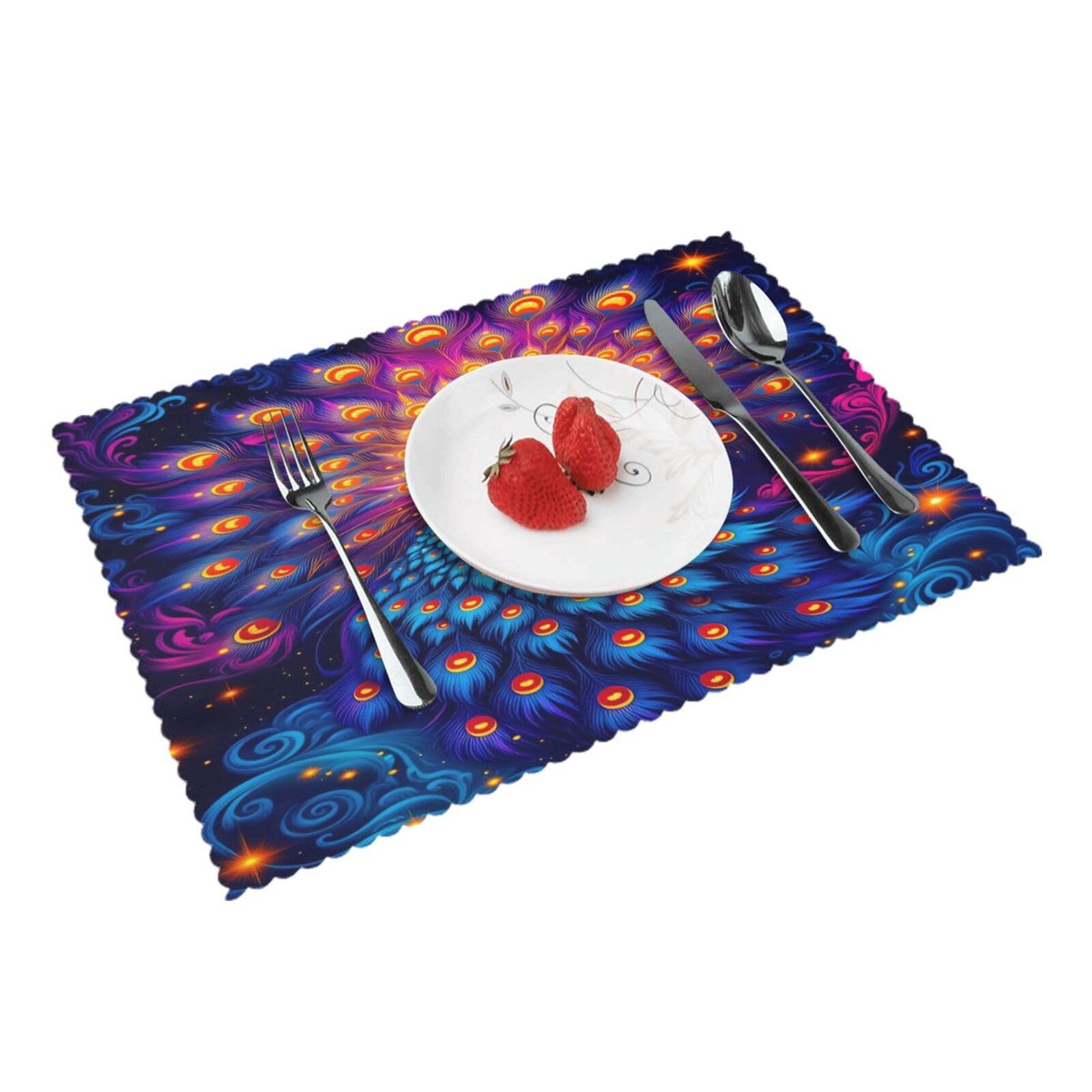 Beautiful Peacock Placemats Set of 4 Print Table Mats Place Mats Table Decor for Kitchen Dining 12X18 in