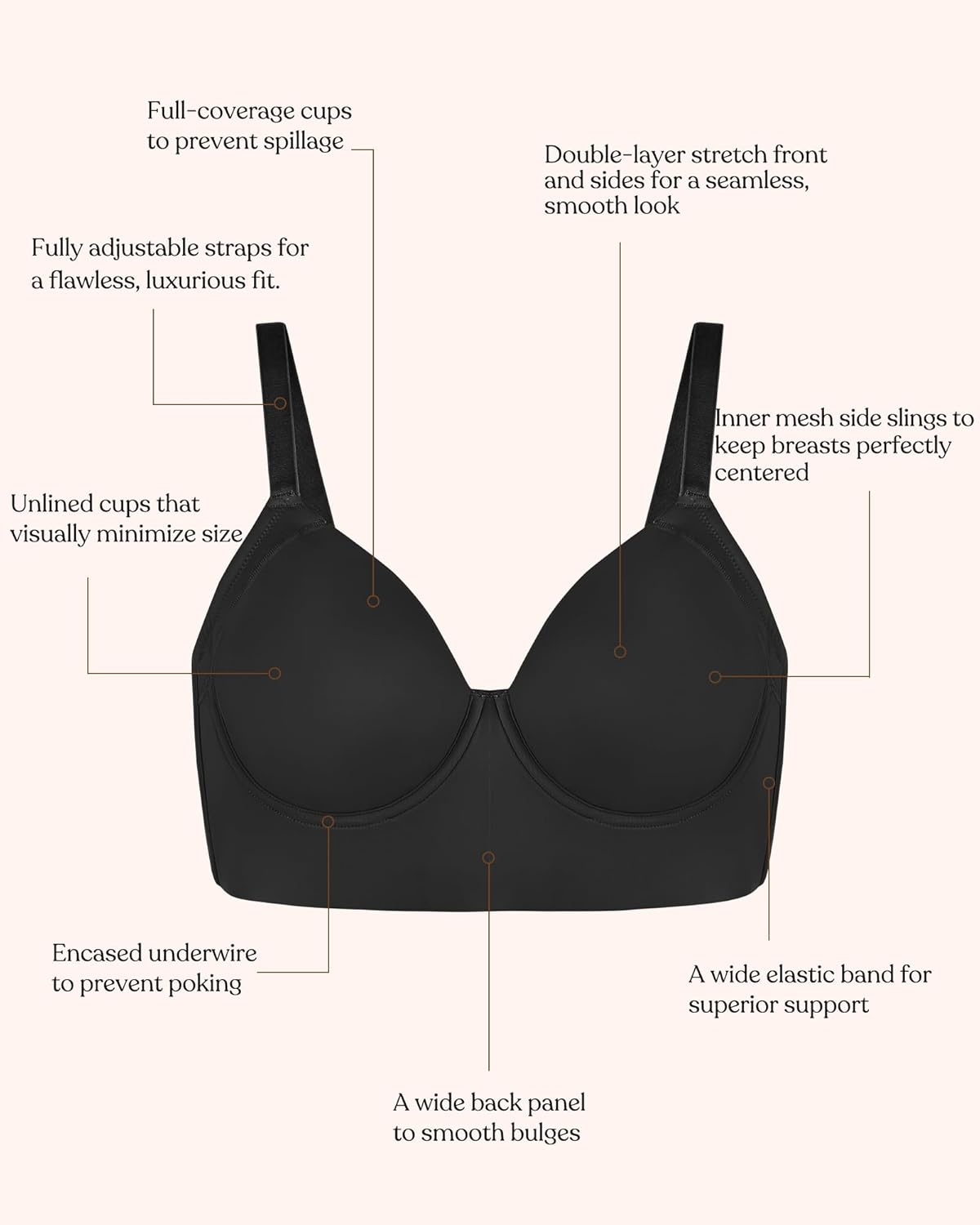 HSIA Women's Minimizer Bra Full Coverage Plus Size T-Shirt Longline Smooth Seamless Unlined Bra Underwire Corset, Black 38H - Image 4