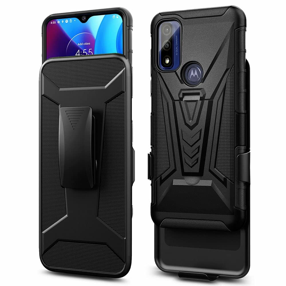 Rome TechBelt Clip Holster Case for Motorola G Power 2022 / Moto G Pure 6.5" - Dual Layer Shockproof Cell Phone Cover with Kickstand - Heavy Duty Moto G Pure Phone Case with Clip On - Black