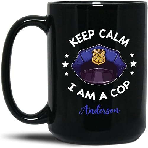 Keep Calm I Am A Cop Mug, Customized Police Captain Gift With Name, Policeman Ceramic Cup, State Trooper Pottery Mug, Cop Porcelain Cup From Family,