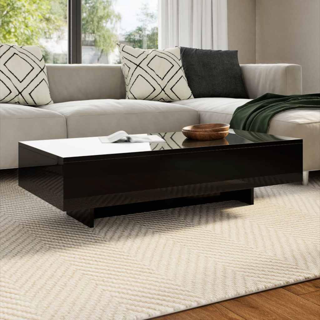 SXZenSpace Modern Black High Gloss Small Coffee Table 115 x 55 31 cm MDF Rectangular Living Room Side Accent Easy Clean for Lounge Bedroom or Office