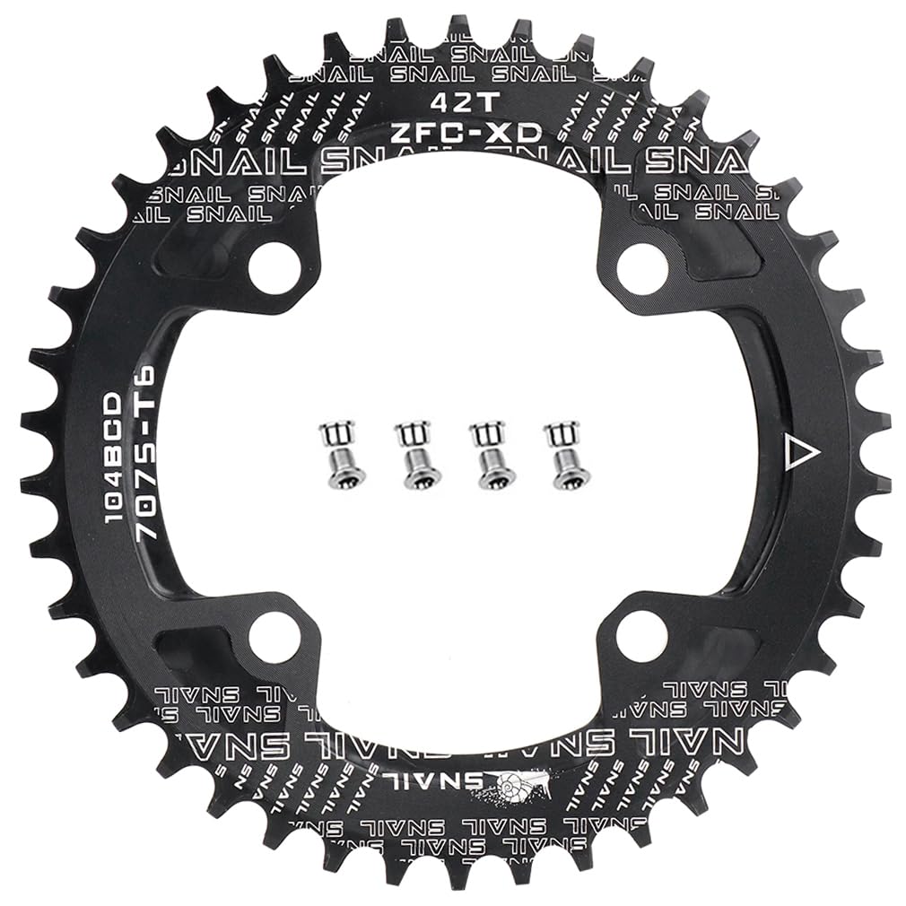 CYSKY Bike Chainring 104 BCD 30T 32T 34T 36T 38T 40T 42T 44T 46T 48T 50T 52T Narrow Wide Single Chainring for 7/8/9/10/11/12 Speed, Suit for 1x Set-up (Come with 4 Chanring bolts) (Black, 42T) — image 1