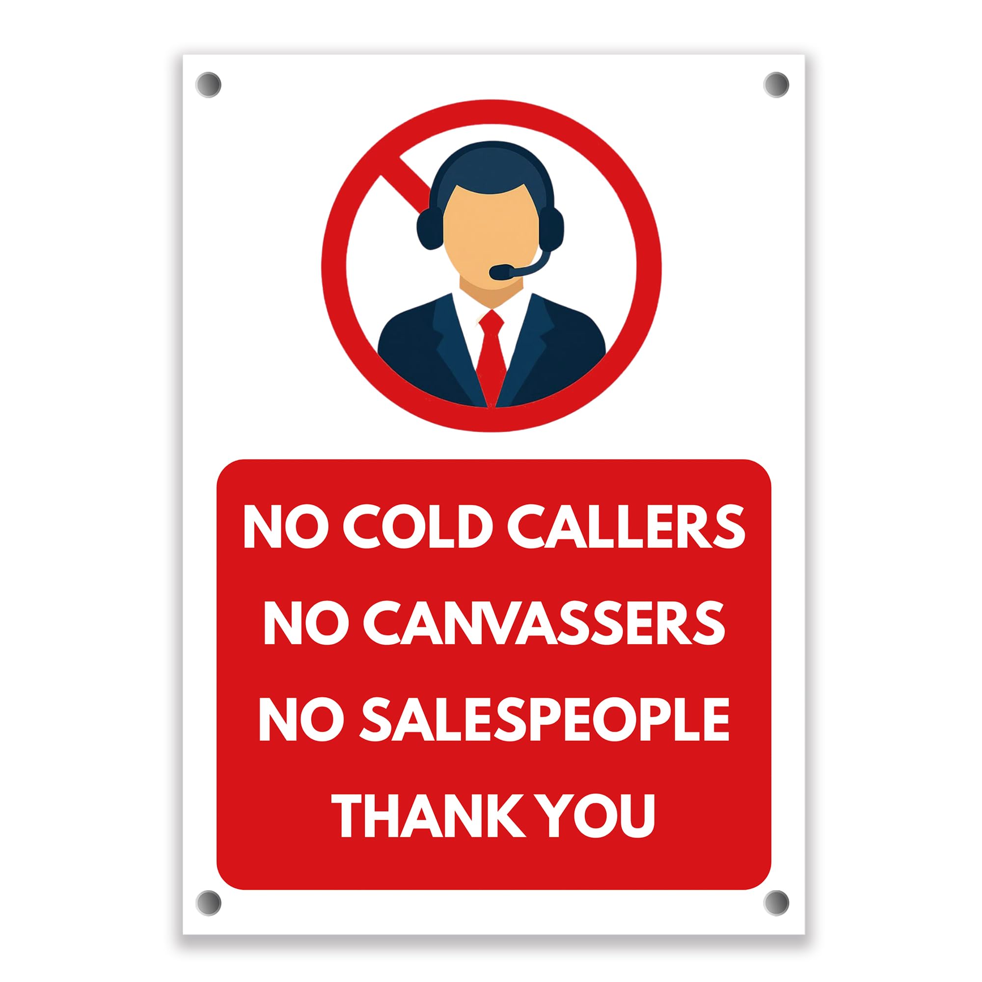 LP Lifestyle No Cold Callers No Canvassers No Salespeople Sign Durable Weatherproof Waterproof Rust-Free PVC Door Sign Home Notice No.444 (A6 (105mm x 148mm) – Holes)