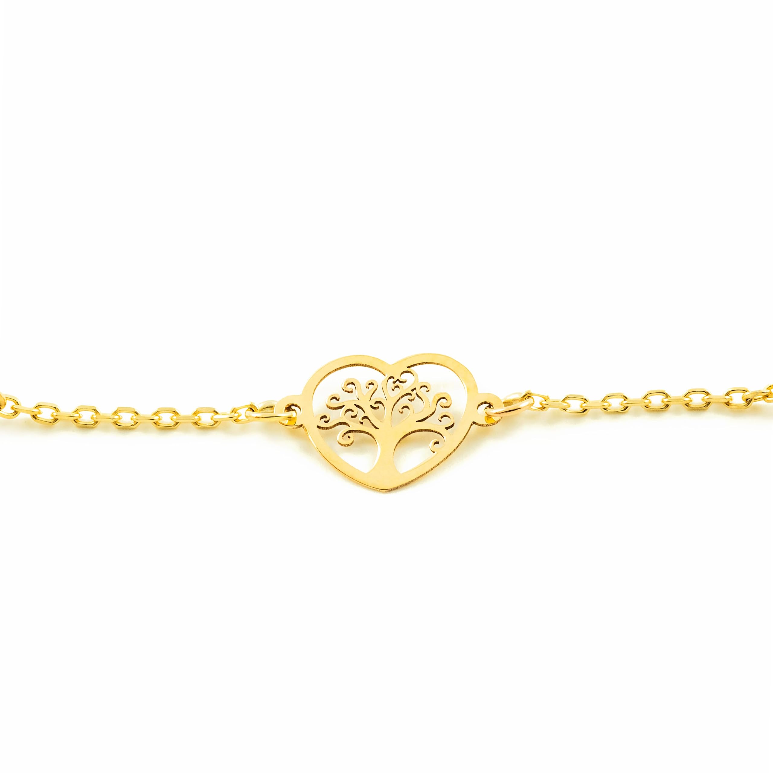 Monde Petit - Bracciale Donna Ragazza Oro Giallo 9K Albero della Vita Circonita Brillante 18 cm - Scatola Regalo - Certificato di garanzia