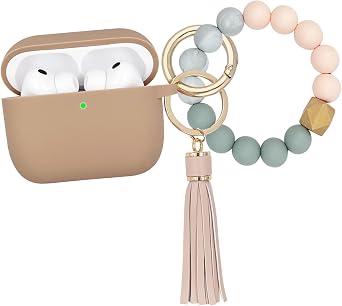 Koujaon Compatible with Airpods Pro Case Cover with Bracelet Keychain for Apple Airpod Pro Case Milk Tea