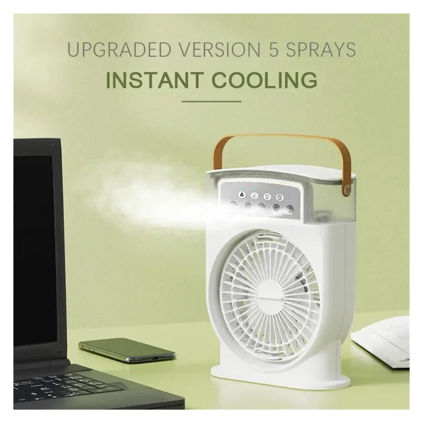 Klimatyzatory PrzenośNe Nawilżacz Powietrza 3 W 1 Chłodzenie Wentylator USB LED Lampka Nocna Mgła Wodna Zabawa Wentylator Nawilżający Spray Wentylator Elektryczny łAtwe W UżYciu(Green USB)