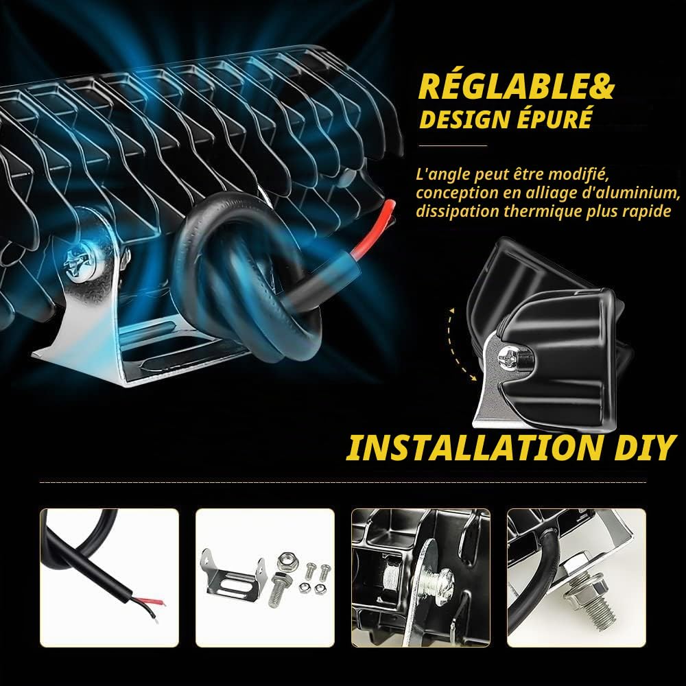 Willpower 4 Pcs Phare LED, 6 Pouces 18W Projecteur Barre LED 12v pour Moto Voiture Camion SUV Bateau 4x4