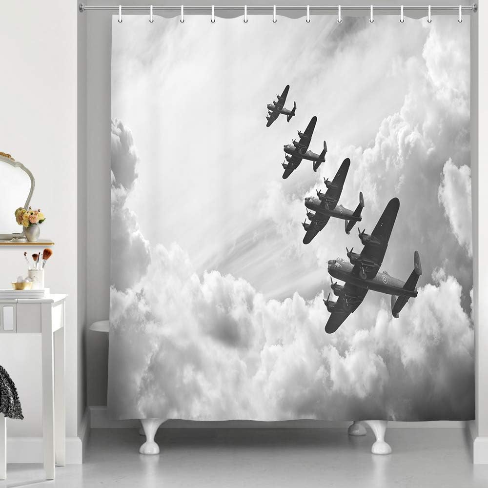 NYMB Vintage Airplane Decor Shower Curtain for Bathroom