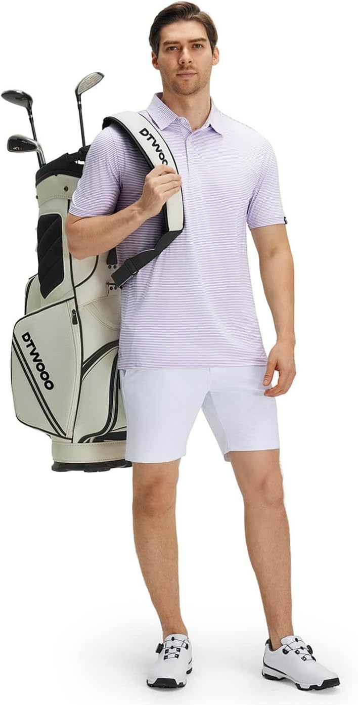 Men' s Golf Shirts Short Sleeve Performance Moisture Wicking Dry Fit Striped Golf Polo Shirts for Men