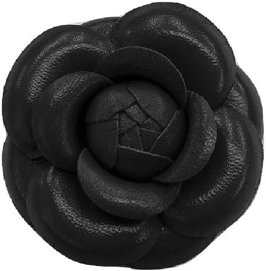 M&S Schmalberg Camellia Leather Flower Pin Brooch. 3" Black Camellia Brooch Pin - Hand-made in New York's Garment Center (American Made)