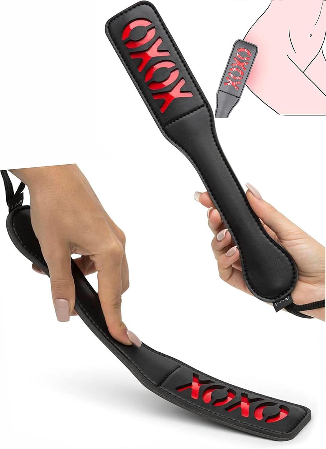 BDSM Paddle & Leather Handcuffs with Grips and Adjustable Size and Satin Bandage Blindfold Eye Mask Suitable for Adult Learn to SM Game (2)