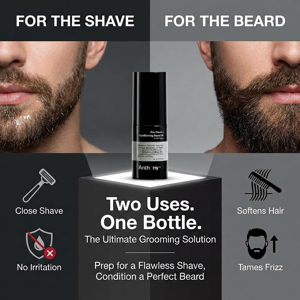 Anthony Pre-Shave and Conditioning Beard Oil, 2 Fl Oz, Contains Rosemary, Basil, Olive and Calendula Oils, Hydrates, Softens, Nourishes, and Conditions Skin