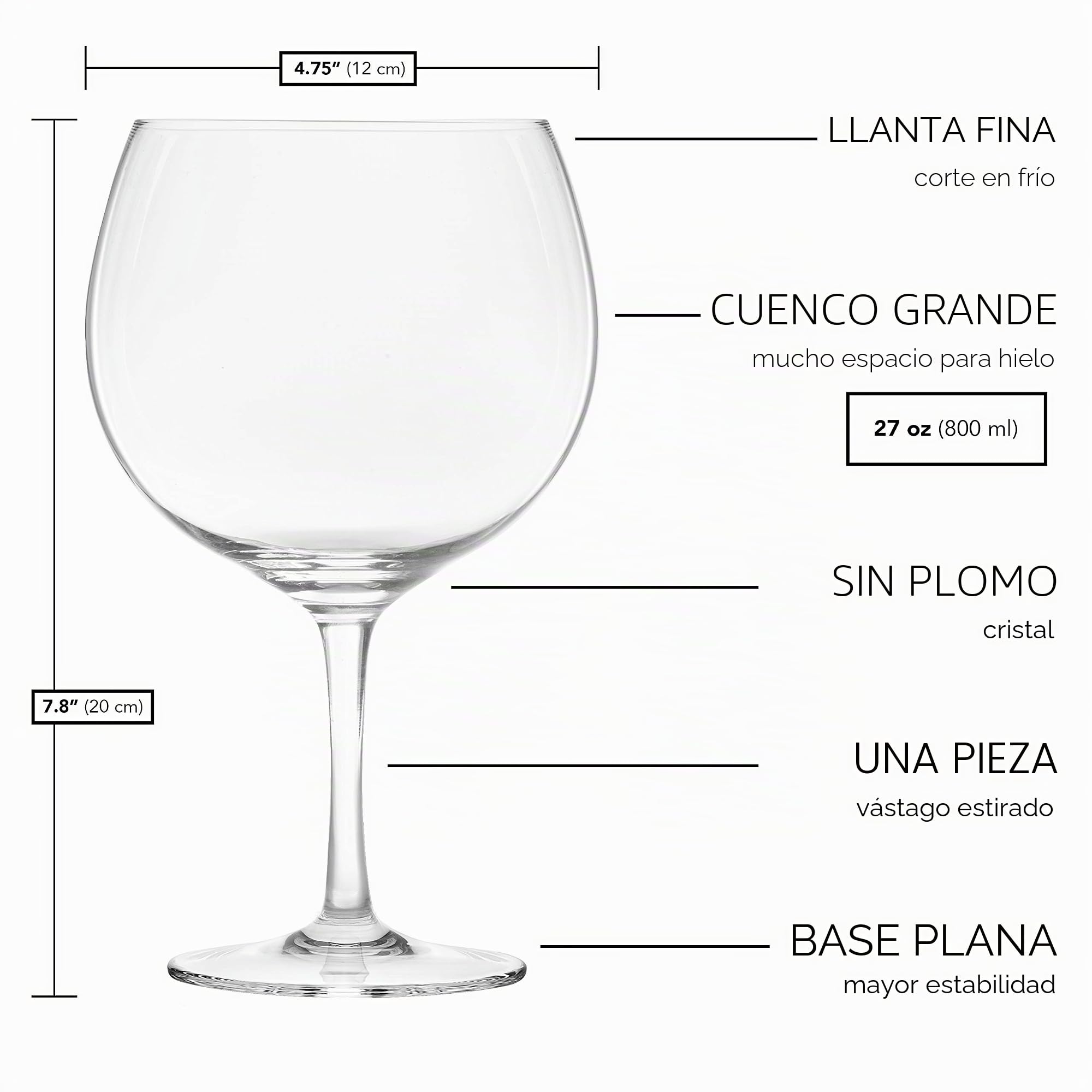 Final Touch Copa De Balon Gin & Tonic - Vaso de cóctel (800 ml, 27 flores)