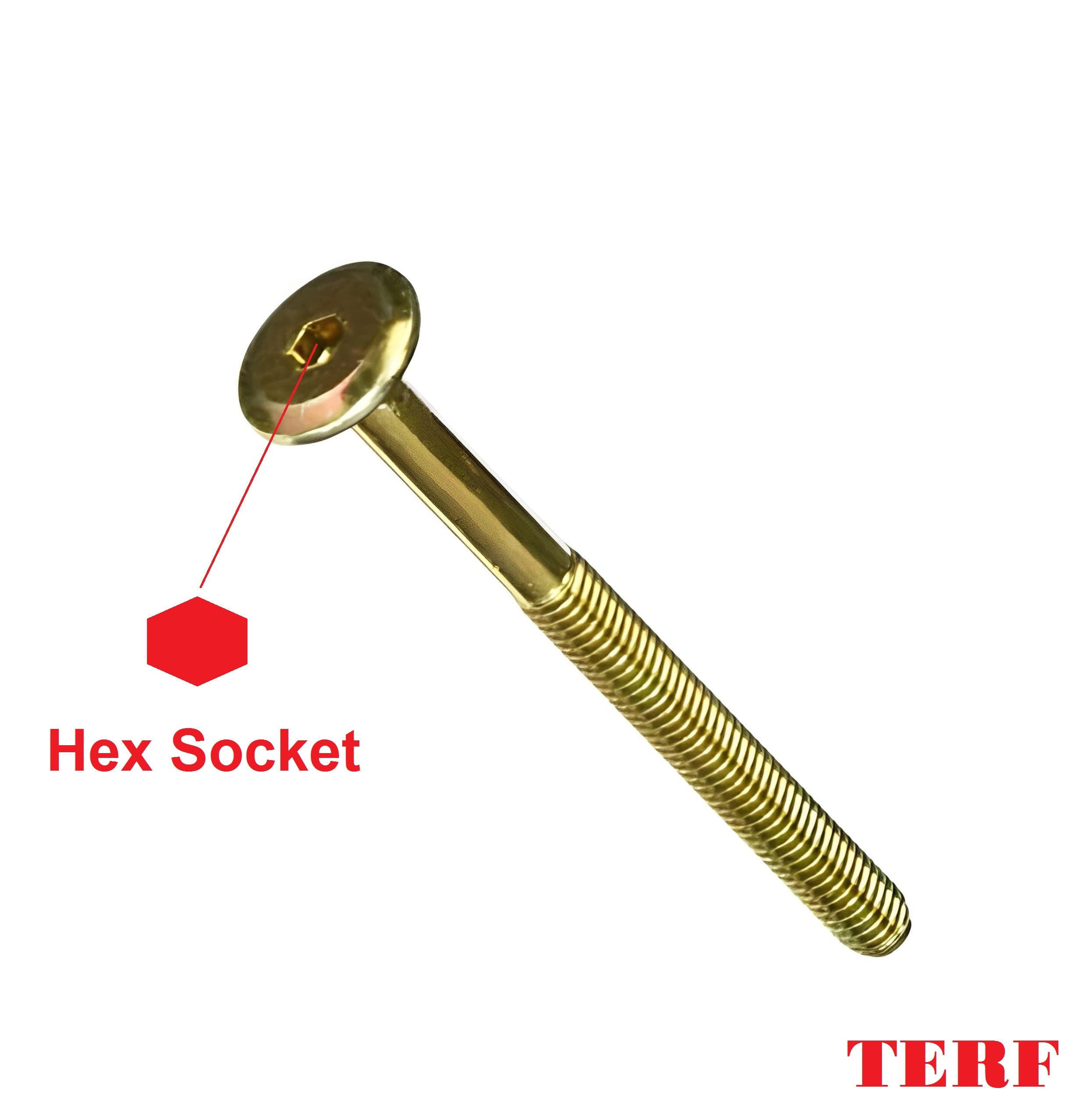 TERF® M6 X 60mm Furniture Joint Connector Bolts M6 (6mm) X 60mm Barrel Bolts Hex Allen Key Socket Flat Head Connector Bolt Screw Zinc Yellow Finish for Crib Baby Bed Cots Furniture - Image 4
