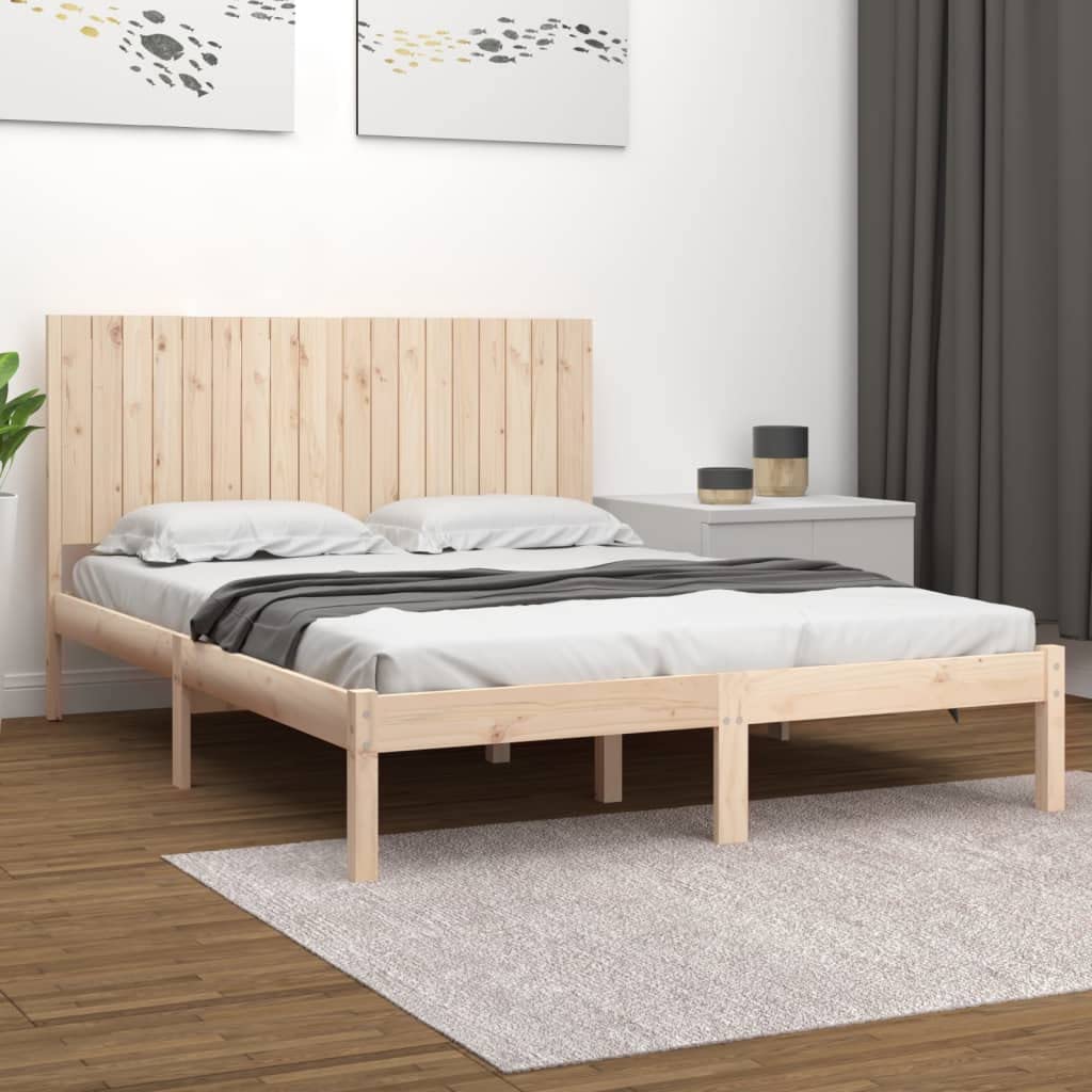 lite drewno sosnowe z wezgłowiem klasyczna 180x200 cm brąz | Rama łóżka lite drewno sosnowe 180x200 cm z zagłówkiem solidna konstrukcja