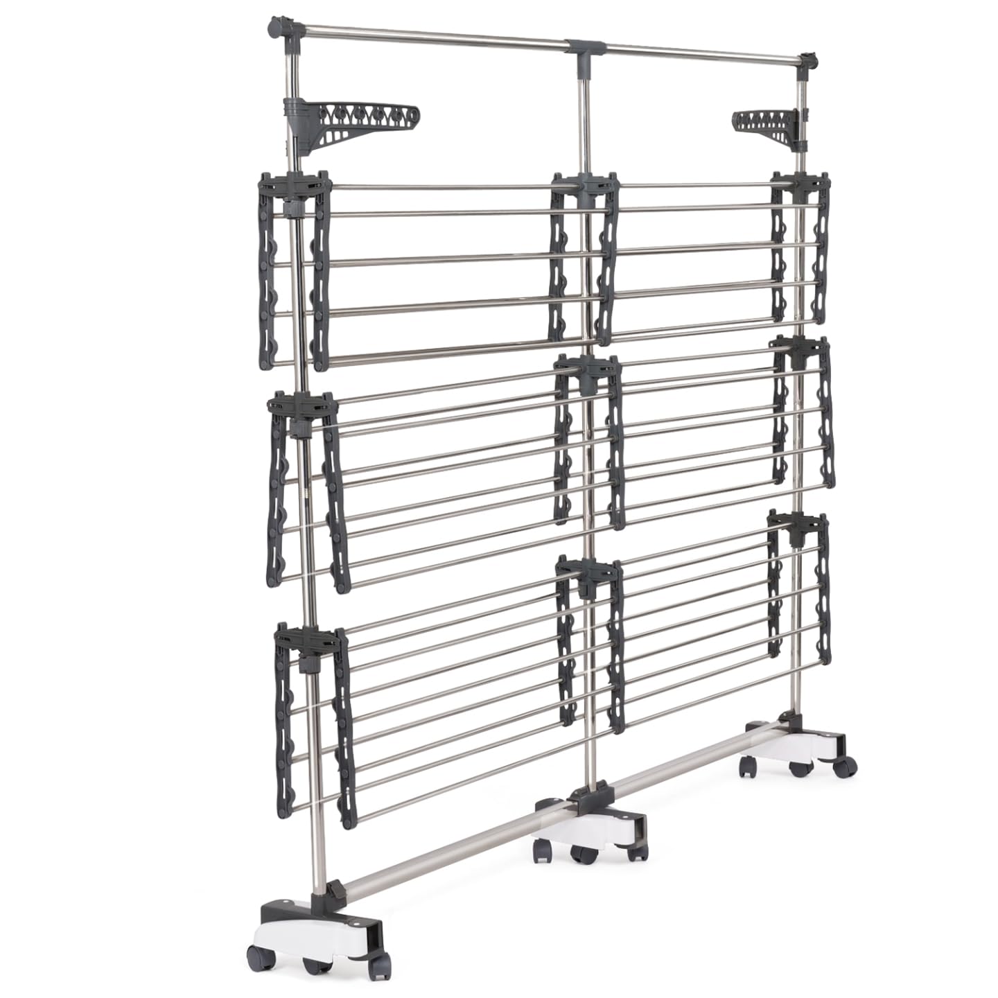 IDMarket - Stendibiancheria 50 mt grigio/bianco a 4 livelli XXL + barra telescopica SUPRA