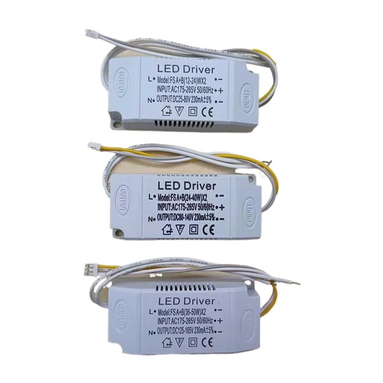 FCARUMIQP 1PCS LED Driver 240mA 12-24W/24-40W/36-50W SMD PCB Light Ceiling Power Supply 3 Color 3Pin Lighting Input AC175-265V(24-40W-2)