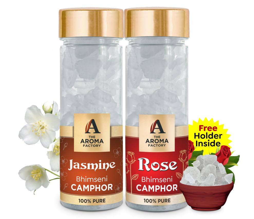 The Aroma Factory Pure Bhimseni Camphor, Jasmine & Rose, Zero Residue Kapoor with Fragrance for Pooja, Aarti Kapur | Bottle Pack of 2 x 80gm-image-46
