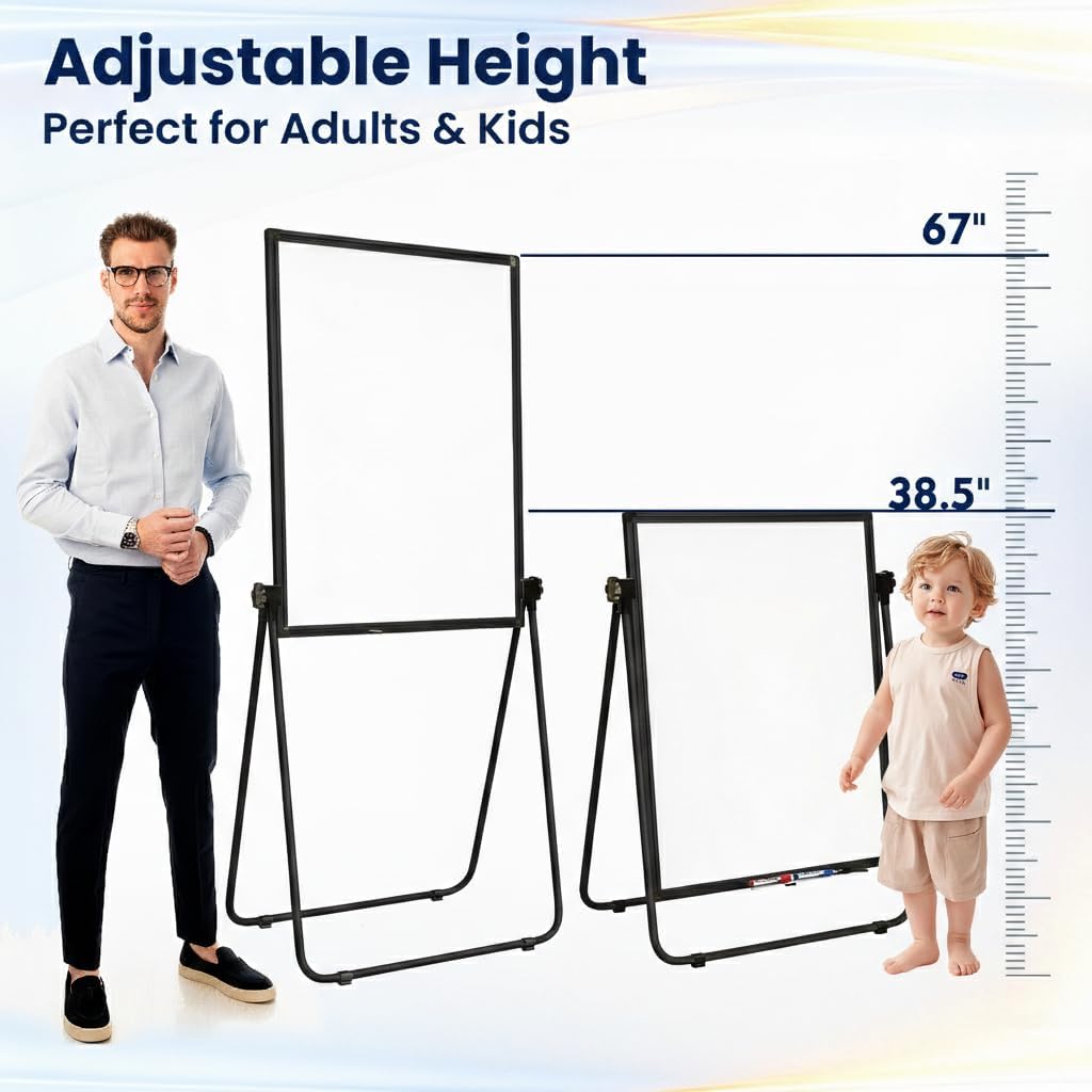 FORTUNO 36x24 U Stand Whiteboard, Double Sided Magnetic Dry Erase Board with Stand,Height Adjustable Portable Sturdy White Board for Homeschool Office Classroom, Black