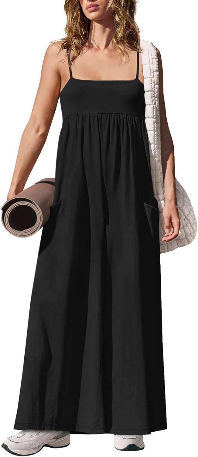 Yanekop Womens Overalls Loose Fit One Piece Jumpsuits Wide Leg Jumpsuits Spaghetti Strap Summer Jumpsuit with Pockets - Image 2