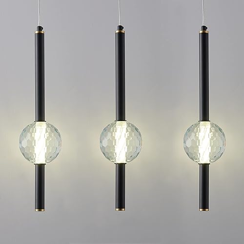 Miniatura 1 de ADCTHOME Lámparas de cocina de techo regulables LED modernas de color negro, mini iluminación colgante con luz colgante de cristal para cocina,