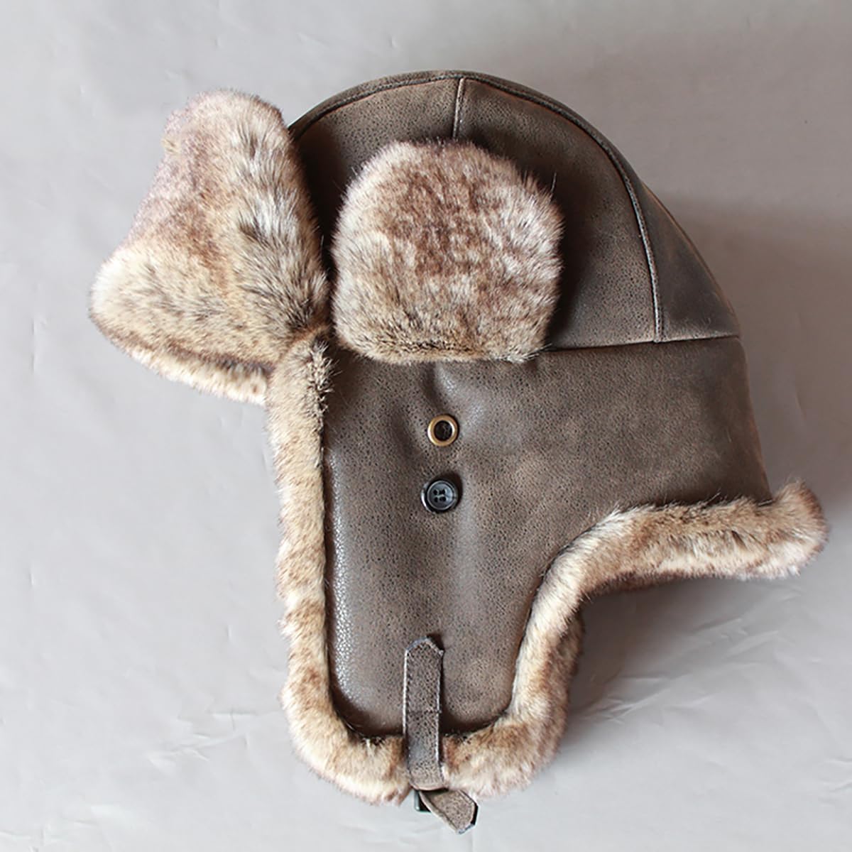 Winter Faux Leather Bomber Hats, Unisex Trapper Cap, Plush Russian Hat with Ear Flap for Cold Weather
