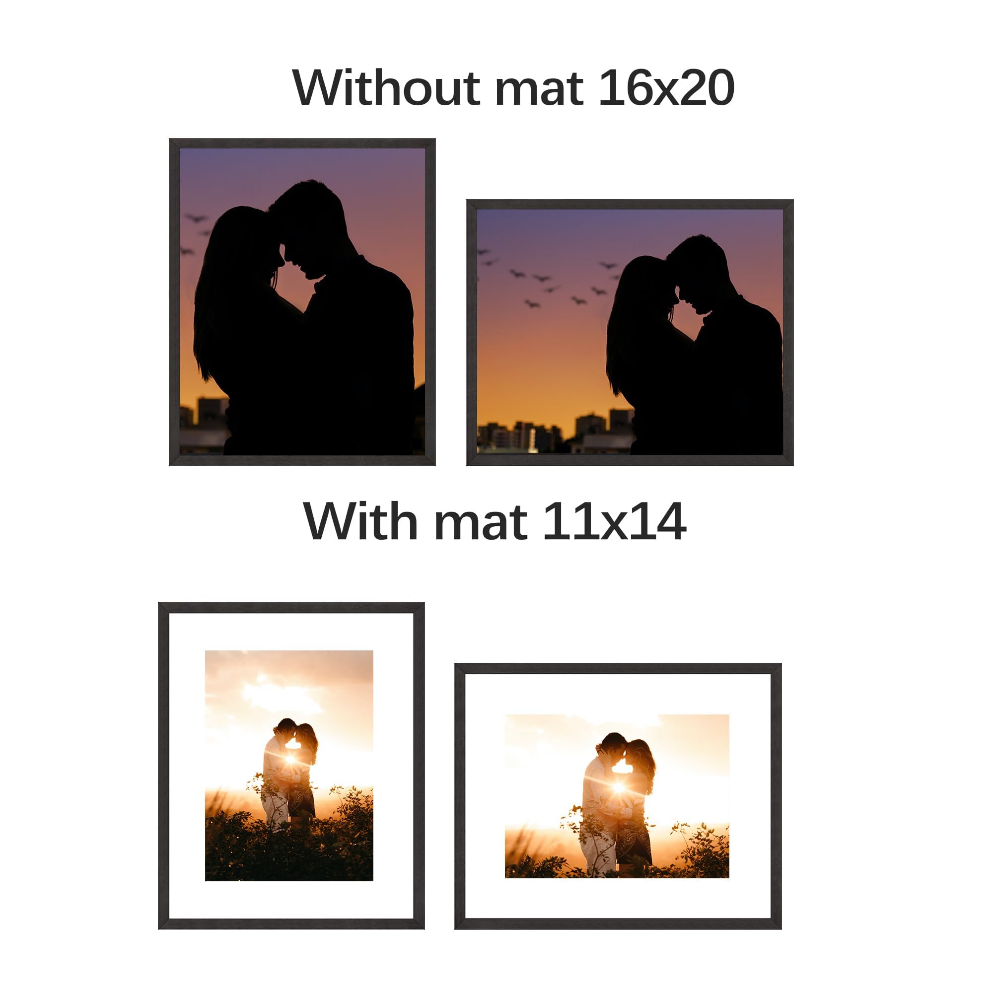 Abtgt 16x20 Picture Frame Set of 3, Display Pictures 11x14 with Mat or 16 x 20 Without Mat, Poster Frame for Wall Mounting Display, Black