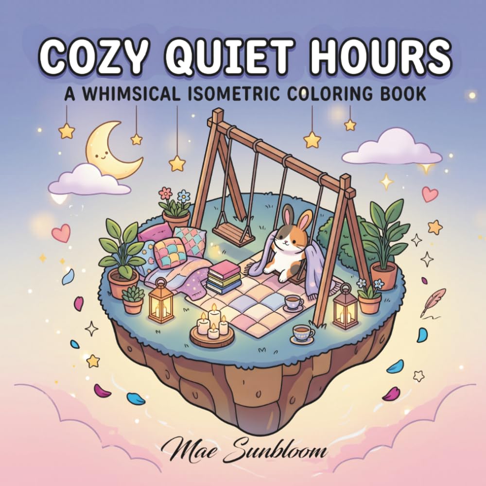 Cozy Quiet Hours: A Whimsical Isometric Coloring Book of Peaceful Animal Self-Care Scenes